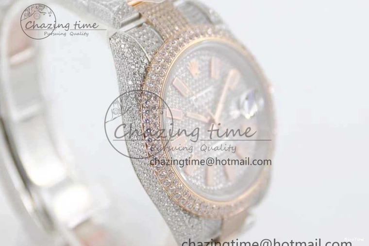 MiroTime 0601 Datejust 41 SS RG Full Diamonds TWF 1:1 Best Edition Diamonds Stick Markers Dial on Bracelet A Refined 2400